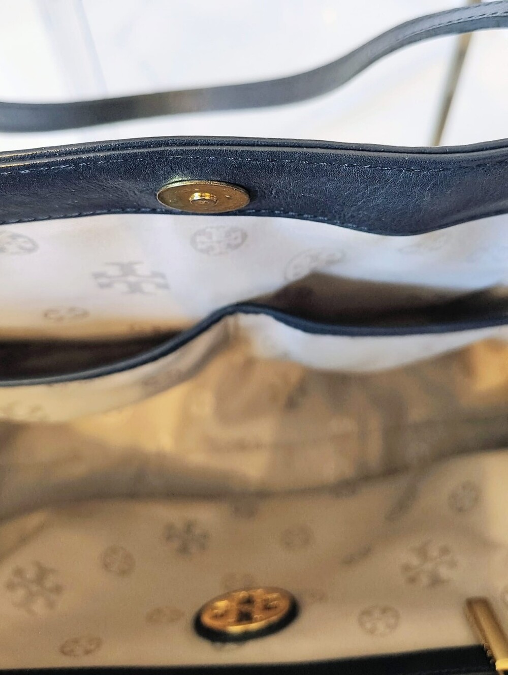 Tory Burch Tote Bag - Canvas/Black Leather-Trimmed - Picture 12 of 16